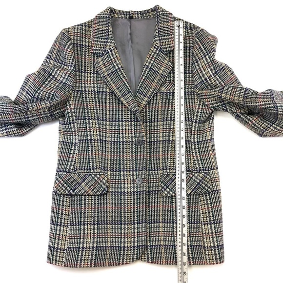 Vintage 80s checked women’s blazer Size 12Petite wool blend lined multicoloured - Picture 6 of 11